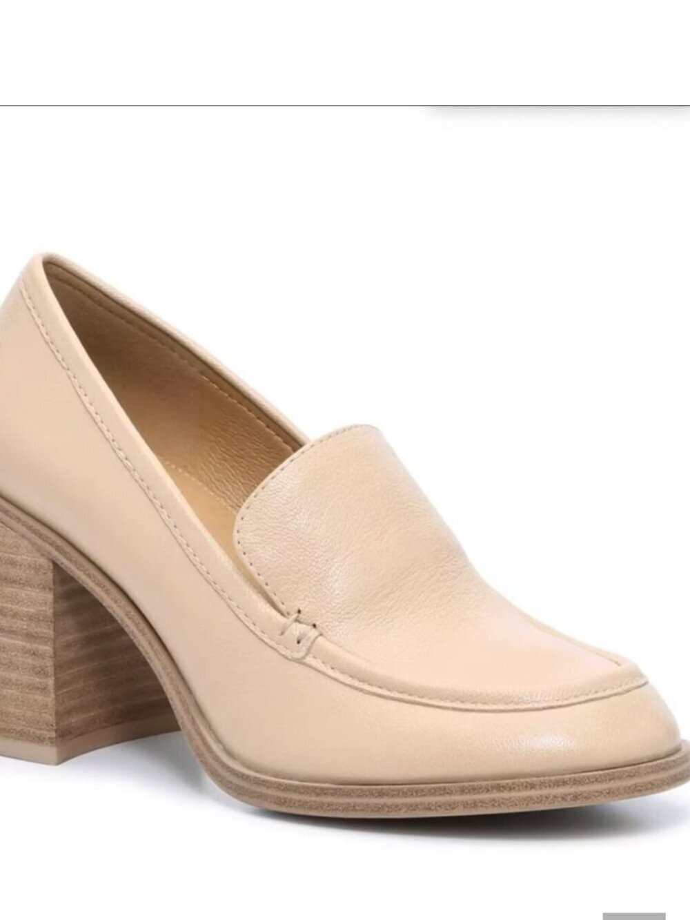 Crown Vintage SZ 8.5 Nude Leather Loafer Block Heels Office Closet Staple Modern